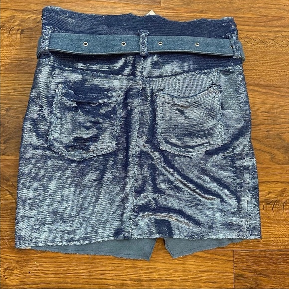 IRO Blue Sequin Skirt with Denim Belt - Picture 5 of 10